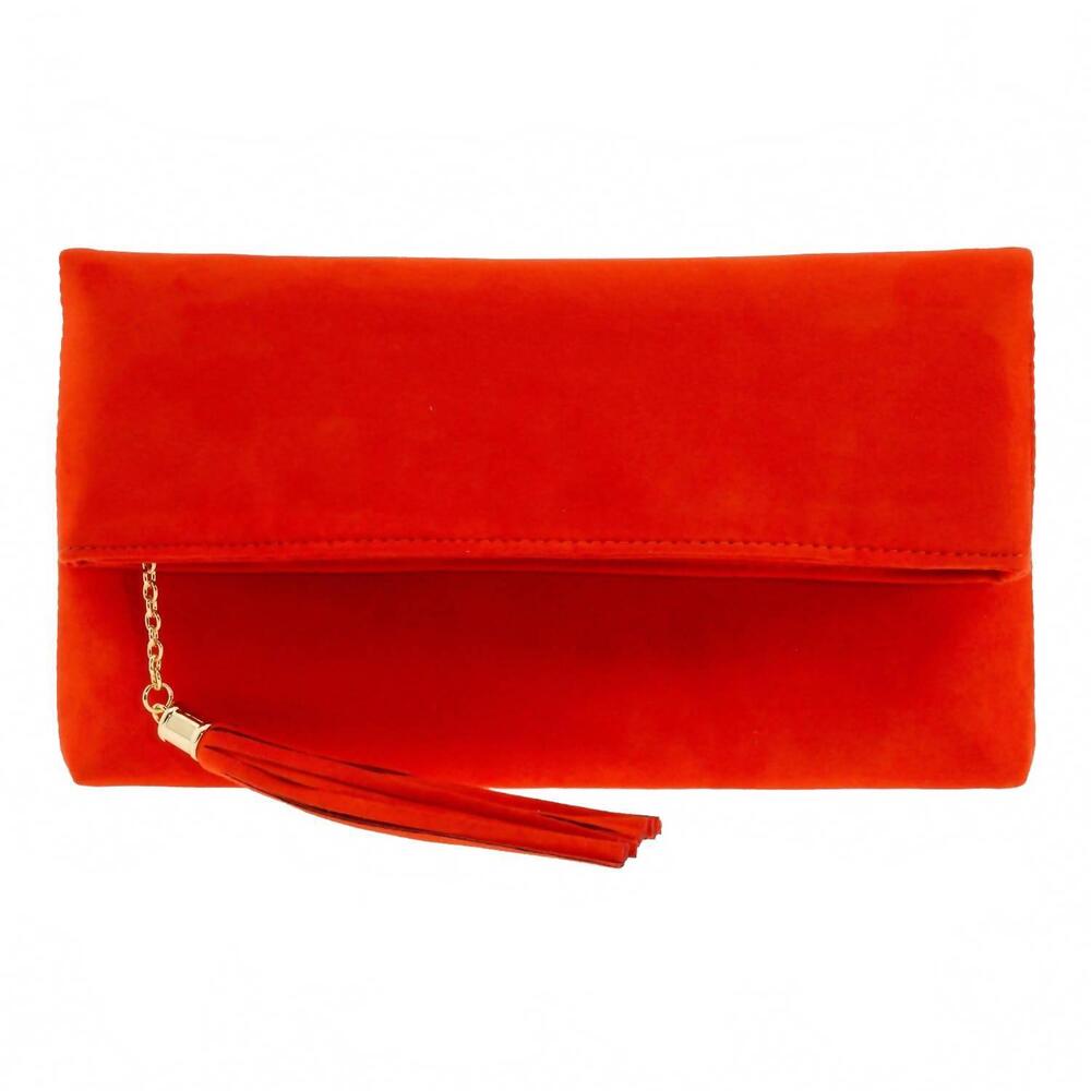 NEW JNB women's eleanor faux micro suede foldover clutch in red